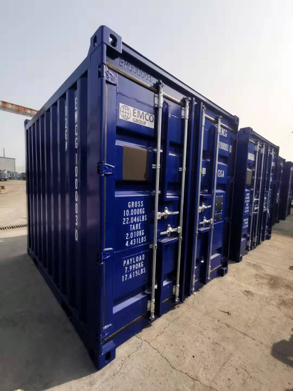 EMCO branded offshore containers stacked at the yard